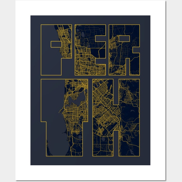 Perth, Australia City Map Typography - Gold Art Deco Wall Art by deMAP Studio